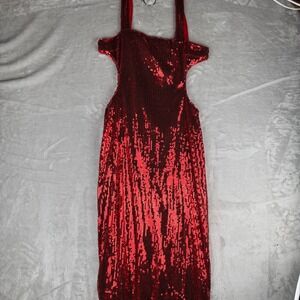 Elegant Red Sequin Midi Dress